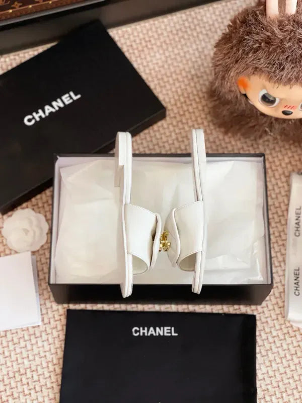 Chanel Quilted CC Turnlock Flat Mules in Lambskin