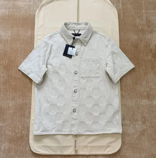 LV 1AK6HQ Damier 3D Light Denim Short-Sleeved Shirt