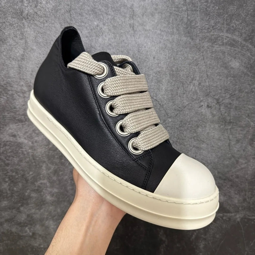 Rick Owens Temple Jumbolace Low Full Grain Cow Leather Black Milk