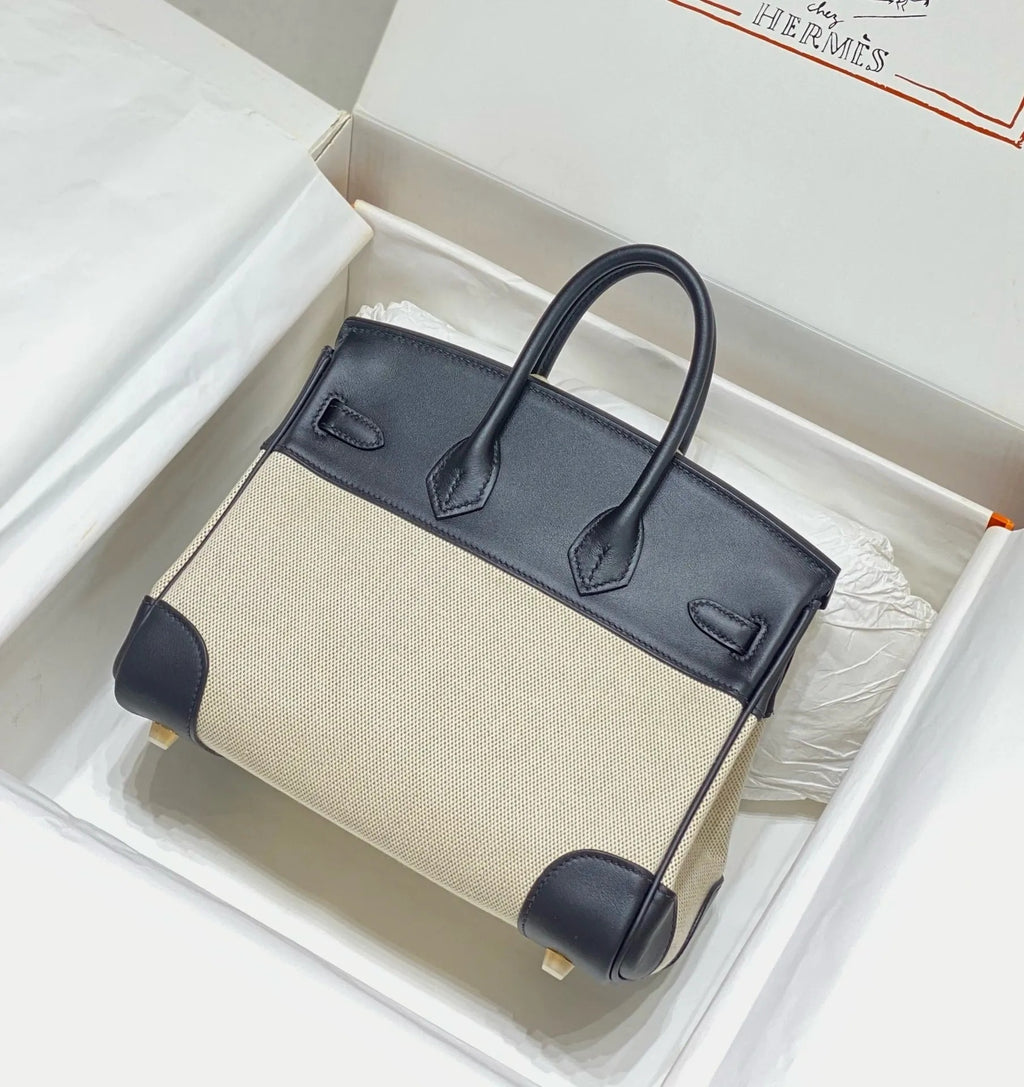 Hermes Birkin 25 in Toile Canvas and Swift Leather