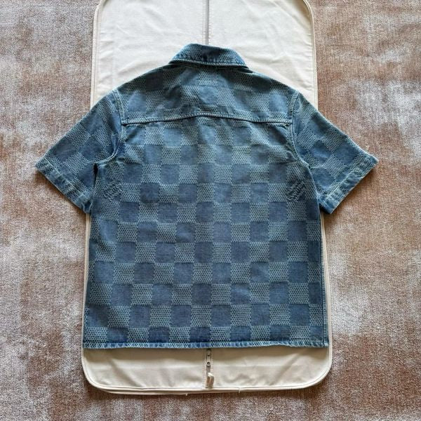 LV 1AHVZ2 Damier 3D Light Denim Short-Sleeved Shirt