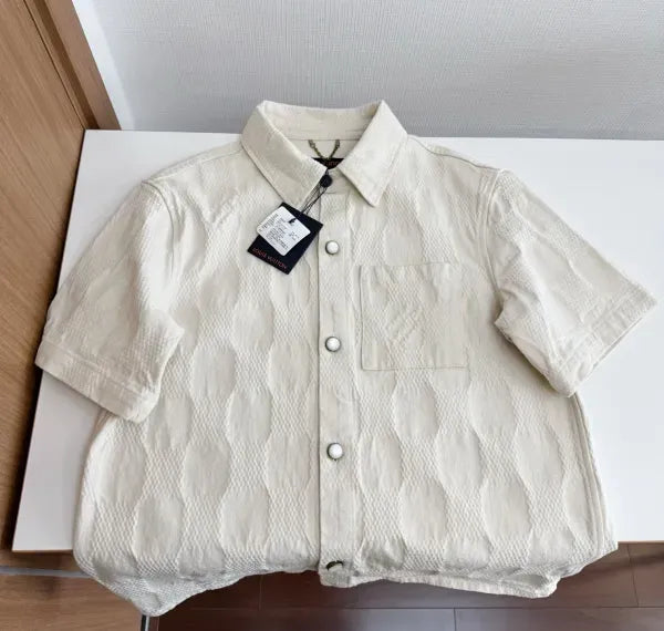 LV 1AK6HQ Damier 3D Light Denim Short-Sleeved Shirt