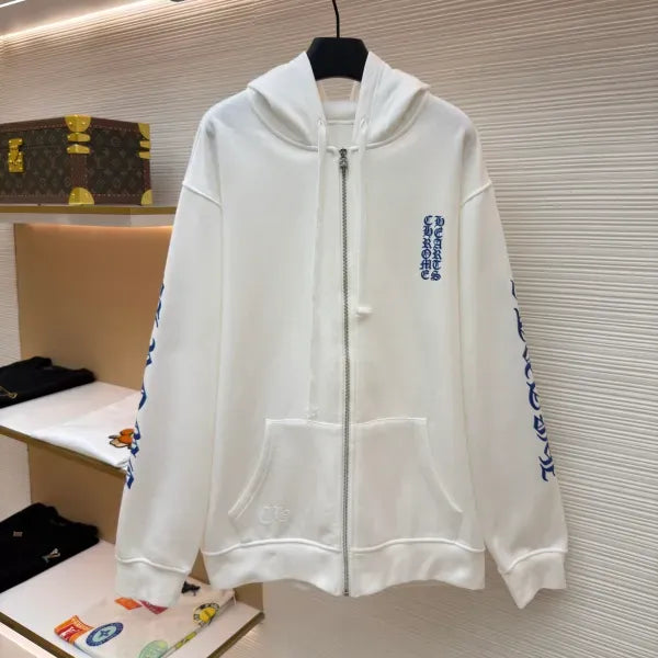 Chrome Hearts Vertical Blue Logo Zip-up Hoodie