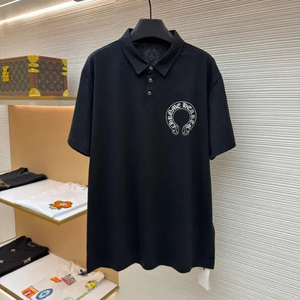 Chrome Hearts Silver Button Horseshoe Button Polo Shirt