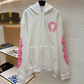 Chrome Hearts Pink Horseshoe Floral Sleeve Pullover Hoodie