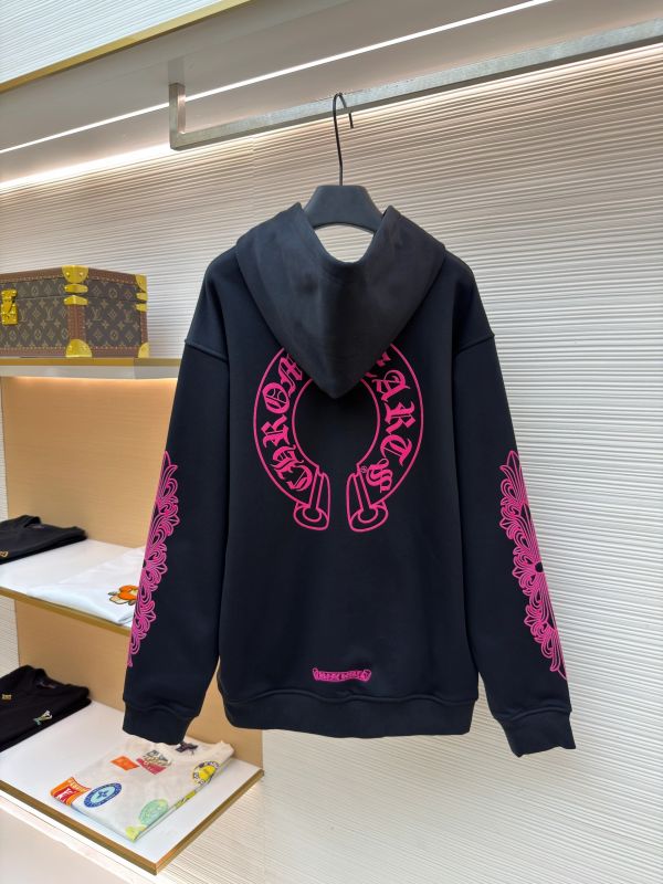 Chrome Hearts Horseshoe Pink Logo Zip-up Hoodie Black