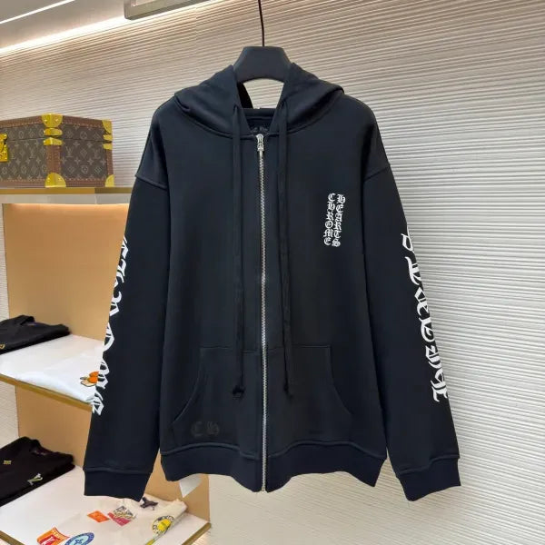 Chrome Hearts Monogram Vertical Logo Zip Up Hoodie