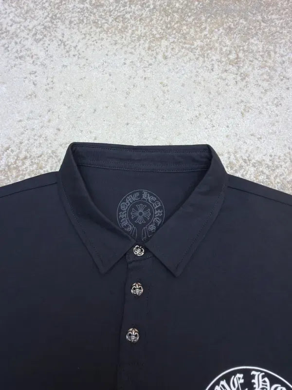 Chrome Hearts Silver Button Horseshoe Button Polo Shirt