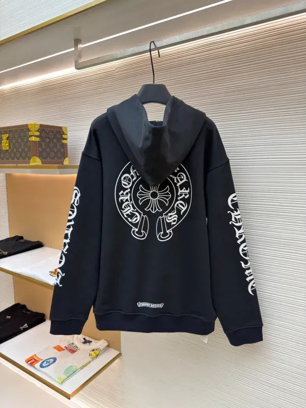 Chrome Hearts Monogram Vertical Logo Zip Up Hoodie