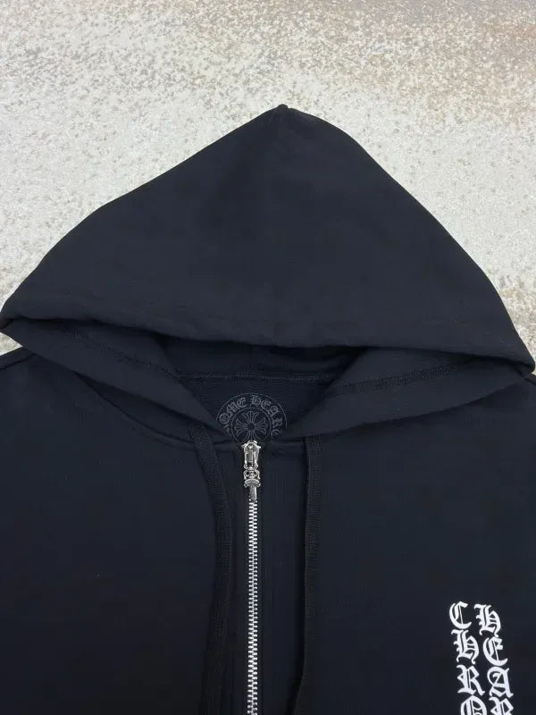 Chrome Hearts Monogram Vertical Logo Zip Up Hoodie