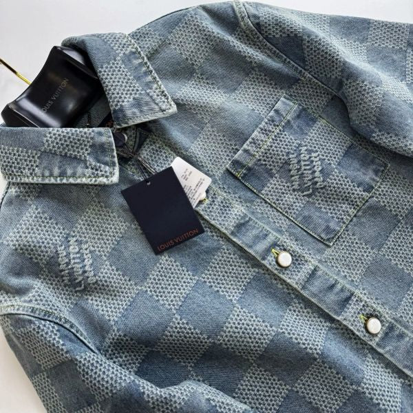 LV 1AHVZ2 Damier 3D Light Denim Short-Sleeved Shirt
