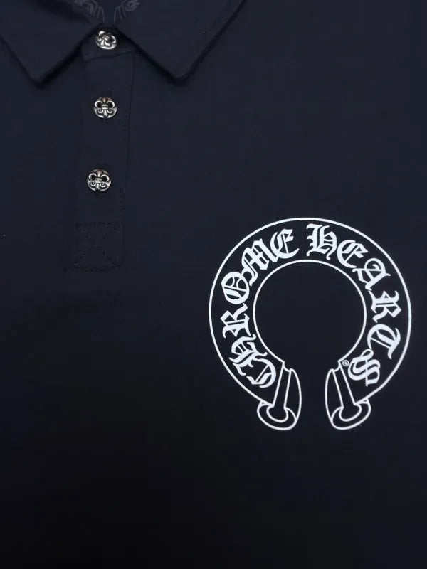 Chrome Hearts Silver Button Horseshoe Button Polo Shirt
