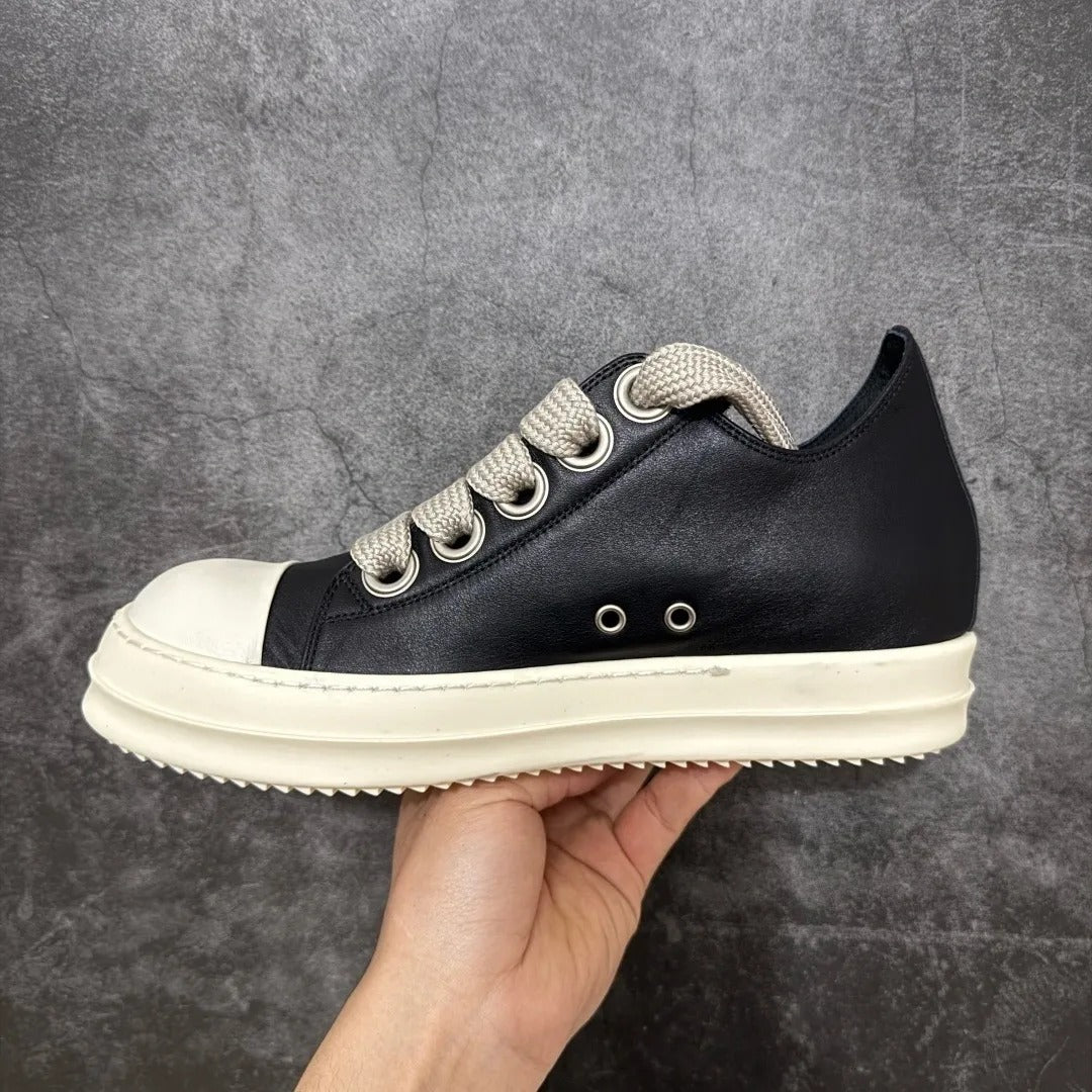 Rick Owens Temple Jumbolace Low Full Grain Cow Leather Black Milk