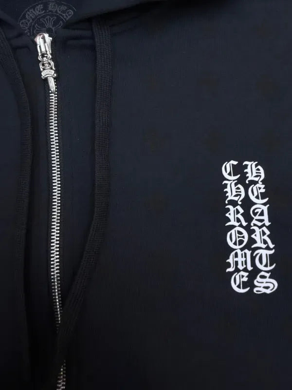 Chrome Hearts Monogram Vertical Logo Zip Up Hoodie