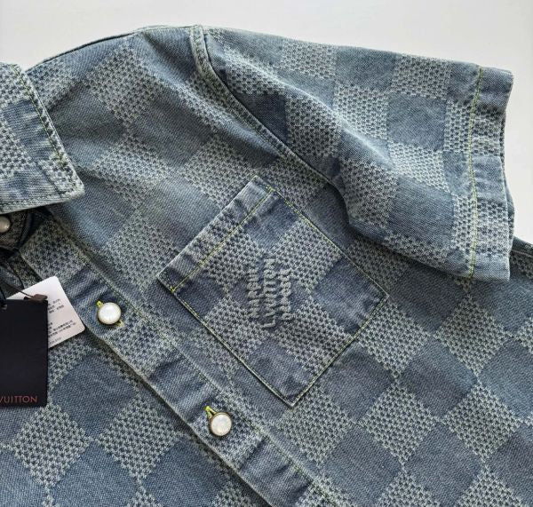 LV 1AHVZ2 Damier 3D Light Denim Short-Sleeved Shirt