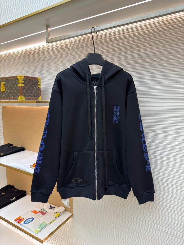Chrome Hearts Vertical Blue Logo Zip-up Hoodie