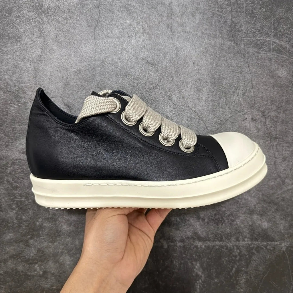 Rick Owens Temple Jumbolace Low Full Grain Cow Leather Black Milk