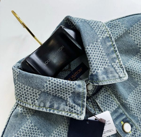 LV 1AHVZ2 Damier 3D Light Denim Short-Sleeved Shirt