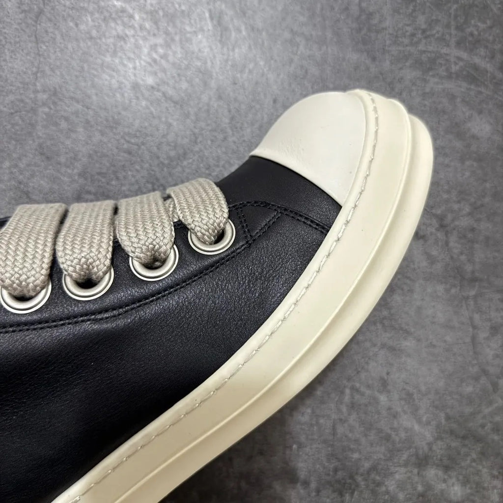 Rick Owens Temple Jumbolace Low Full Grain Cow Leather Black Milk