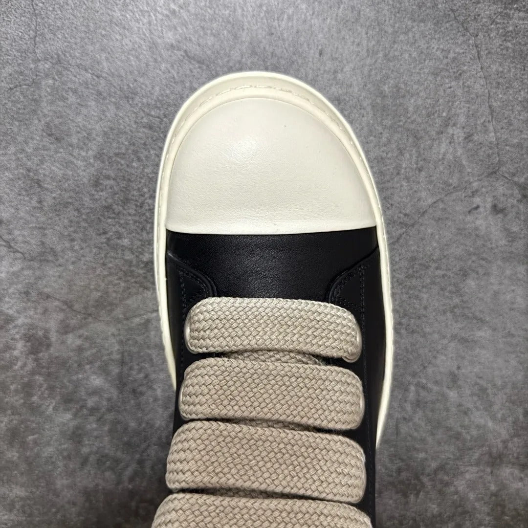 Rick Owens Temple Jumbolace Low Full Grain Cow Leather Black Milk