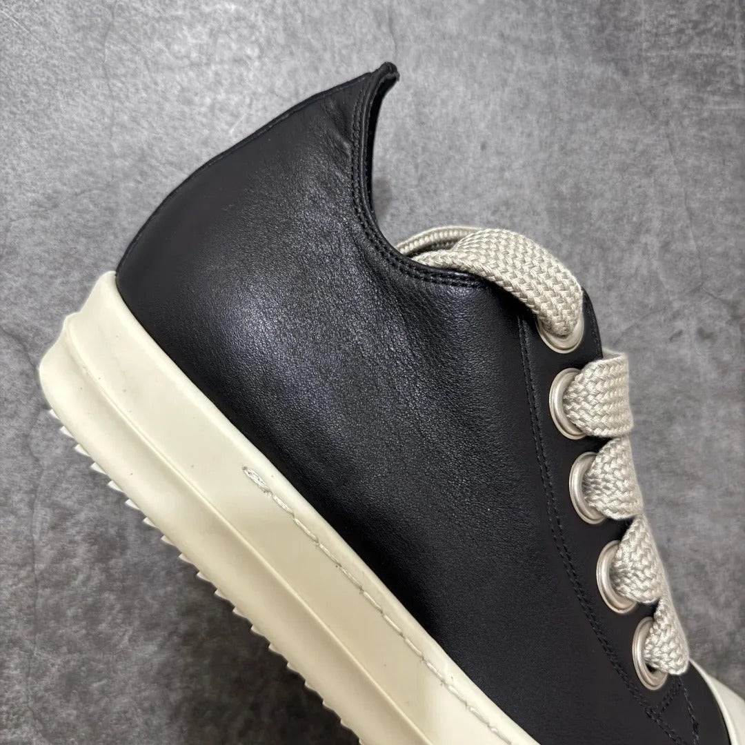 Rick Owens Temple Jumbolace Low Full Grain Cow Leather Black Milk
