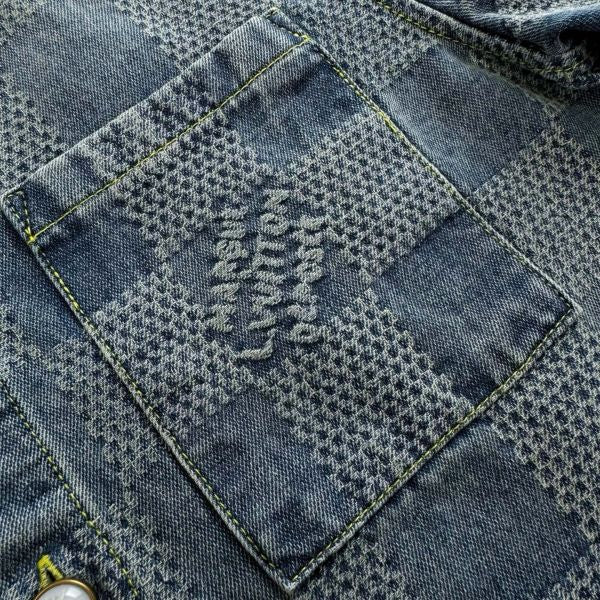 LV 1AHVZ2 Damier 3D Light Denim Short-Sleeved Shirt