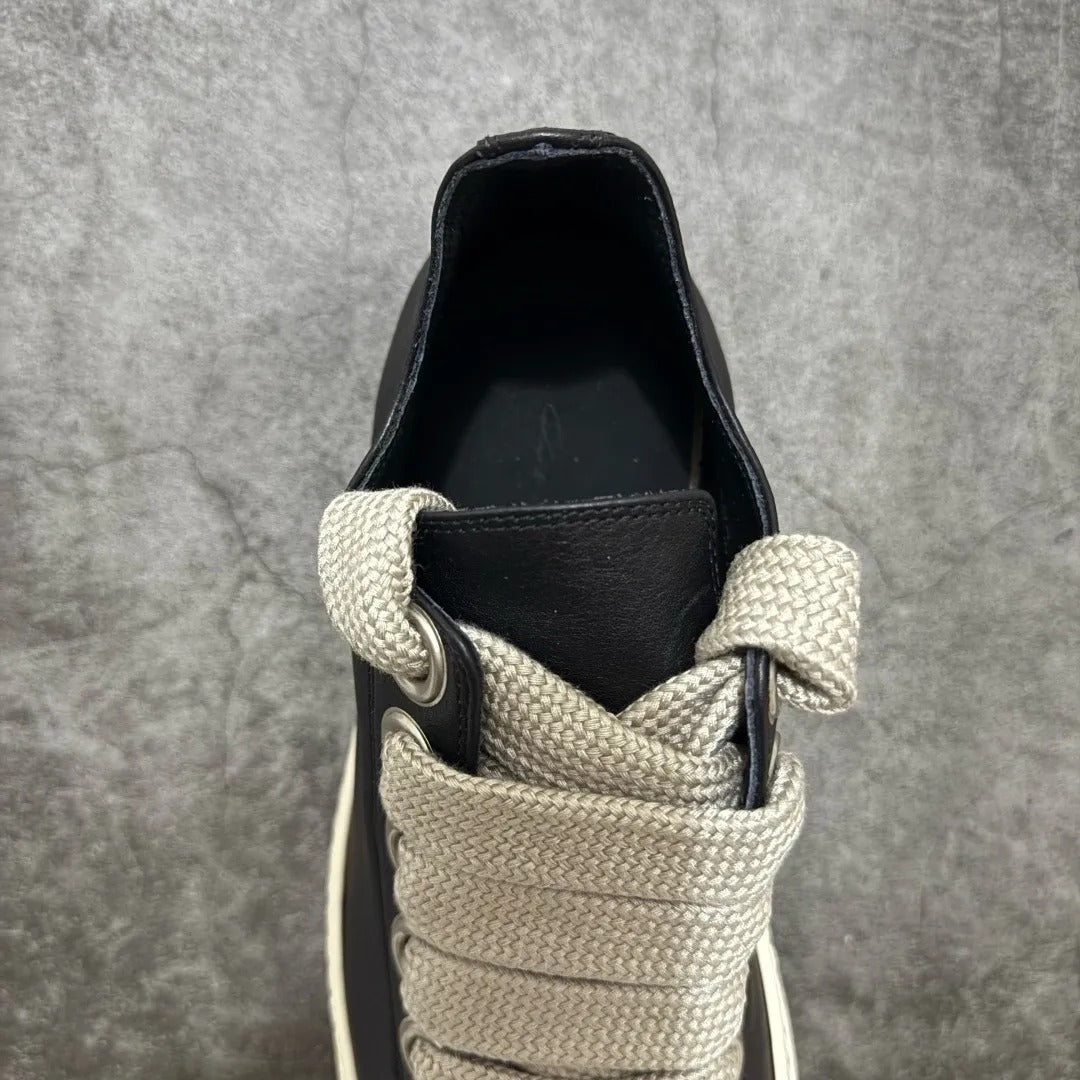 Rick Owens Temple Jumbolace Low Full Grain Cow Leather Black Milk