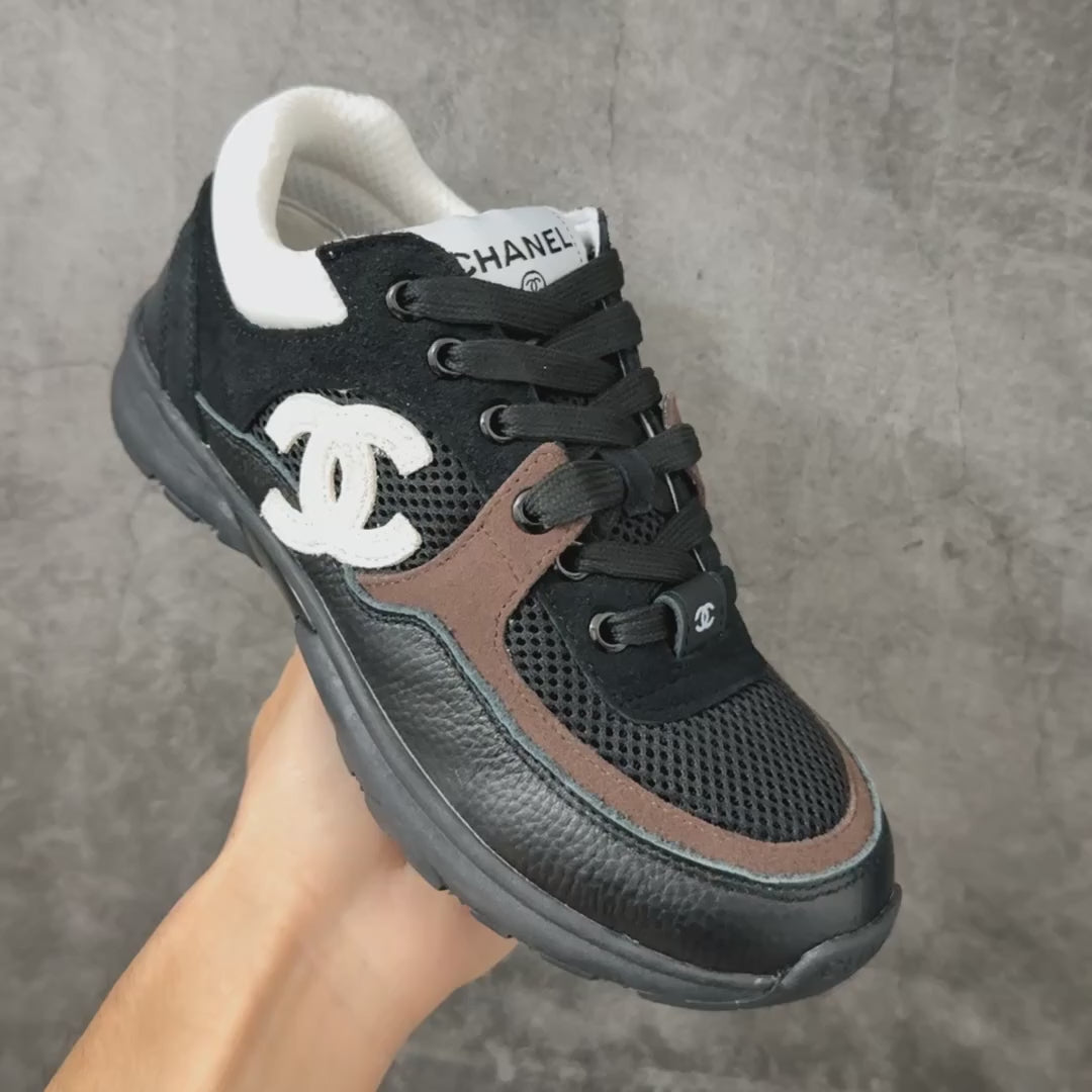 Chanel Trainer Sneakers in Mesh and Calfskin Brown G38299