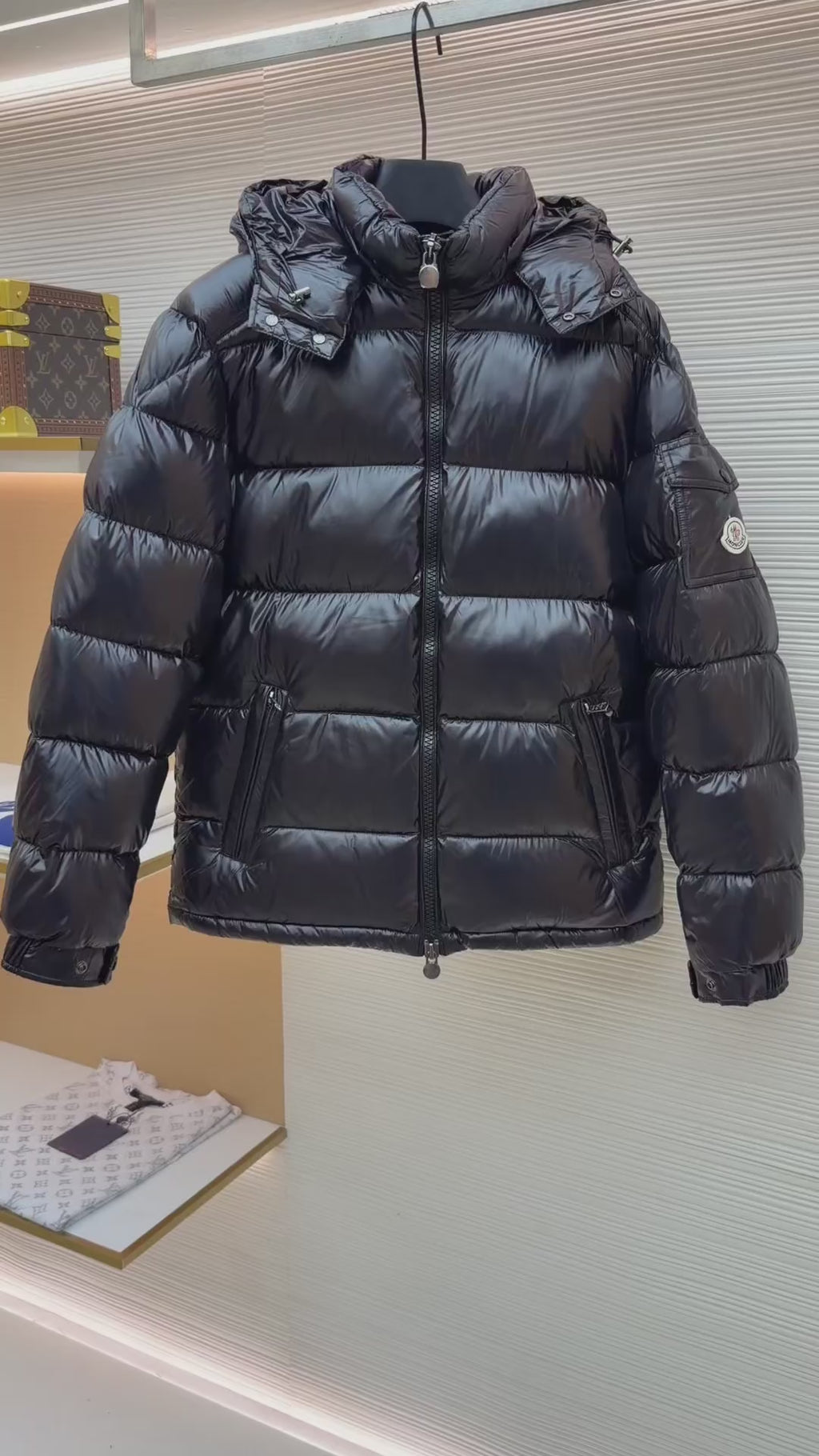 Moncler Maya Hooded Short Down Jacket in Laque Nylon