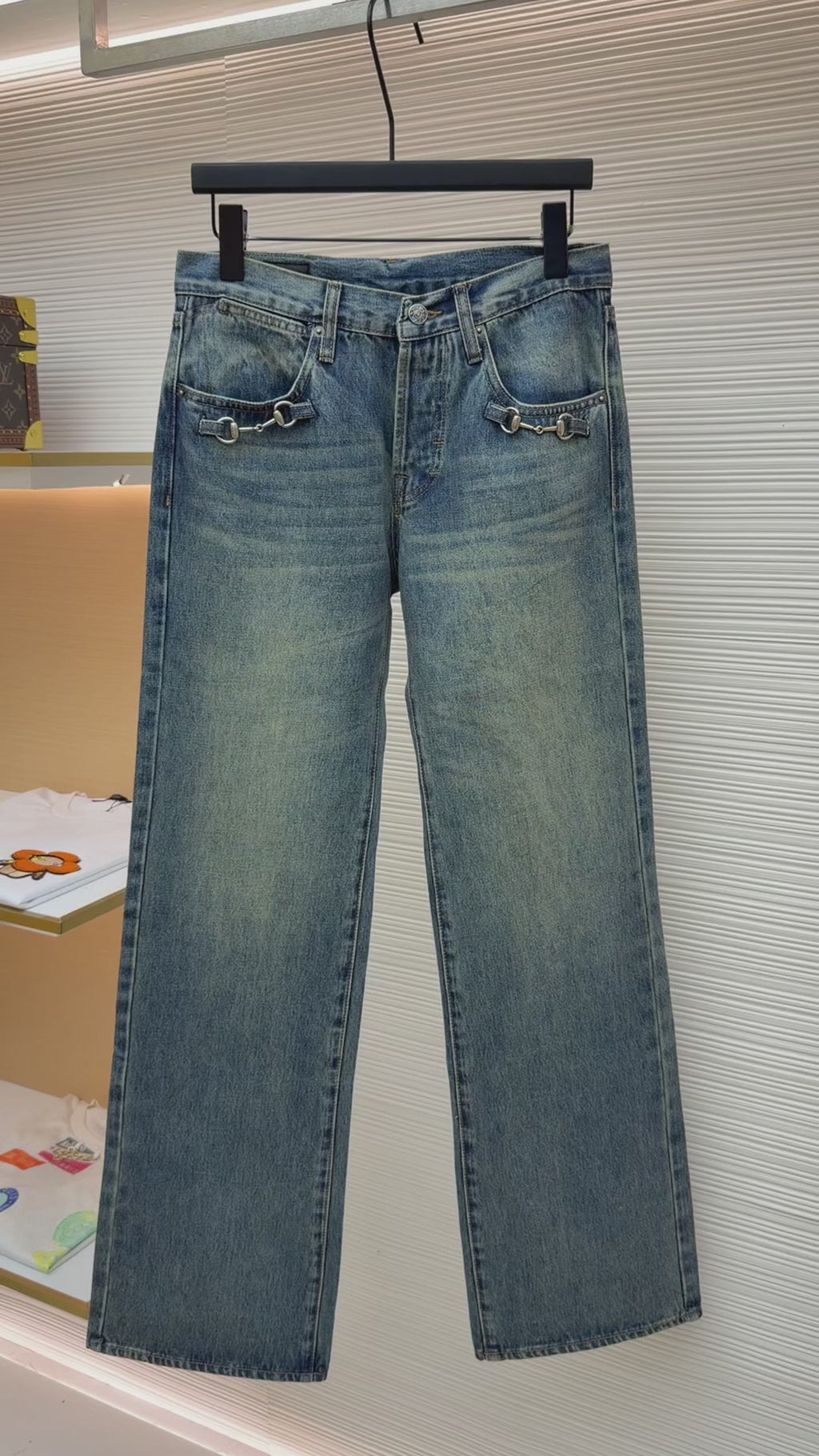 Gucci Cotton Denim Pants With Horsebit Detail