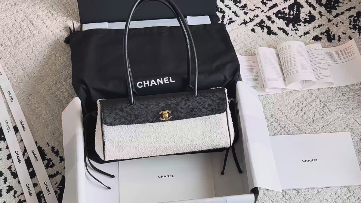 Chanel Small Urban Essential East West Shopping Tote in Calfskin Boucle