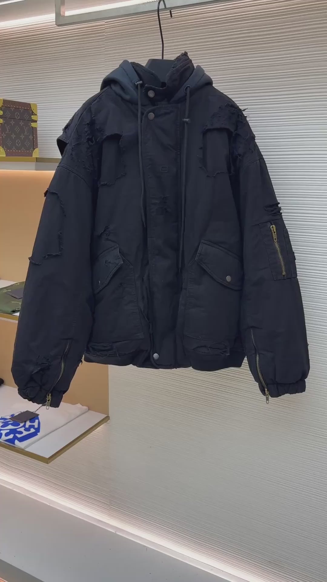 Balenciaga Oversized Distressed Cotton-ripstop Hooded Bomber Jacket