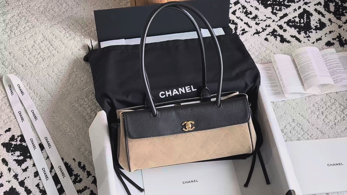 Chanel Small Urban Essential East West Shopping Tote in Calfskin and Suede