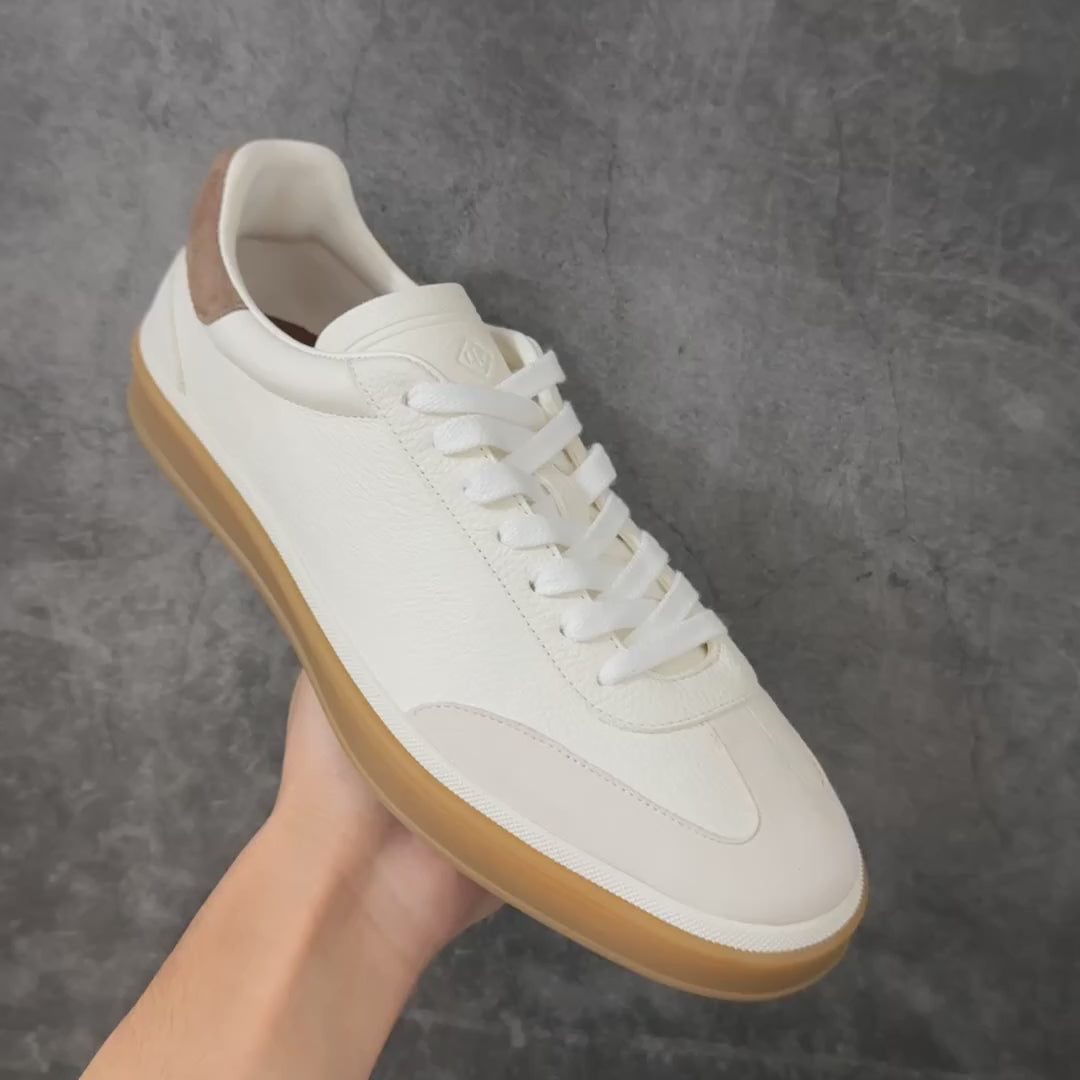 Loro Piana Tennis Walk Suede-Trimmed Leather Sneakers