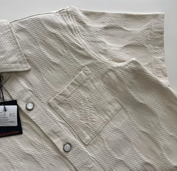 LV 1AK6HQ Damier 3D Light Denim Short-Sleeved Shirt
