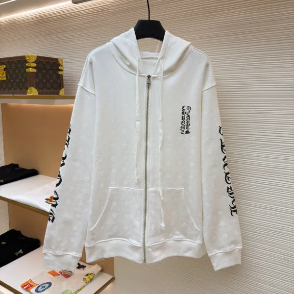 Chrome Hearts Monogram Vertical Logo Zip Up Hoodie